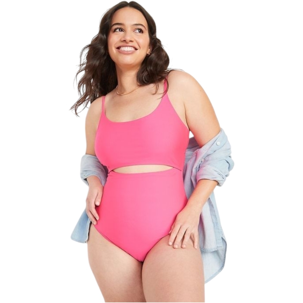 Old Navy Neon Petunia Cutout One-Piece Swimsuit Women’s Size M Bright Pink Sexy